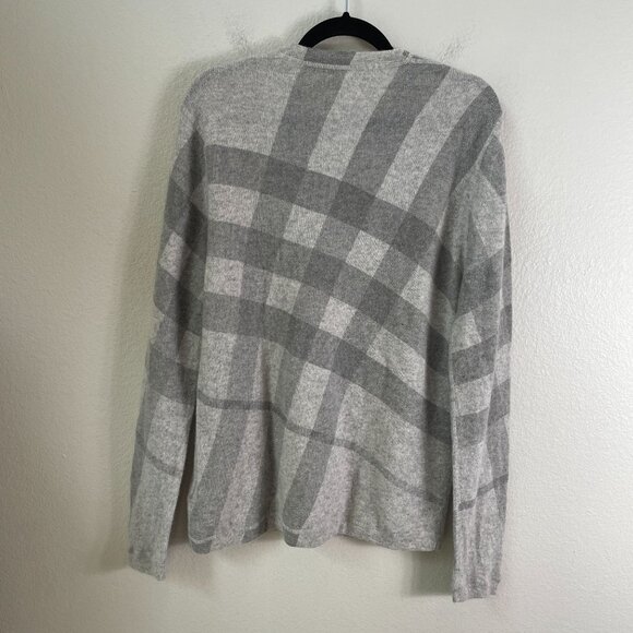Burberry Brit Mens Large Gray Checkered 100% Cashmere Sweater Slim Fit Knit Top - Picture 6 of 8